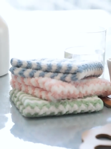 【SKIT SG】Coral Fleece Dish Cloth Bamboo Fiber Kitchen Towel (Hemmed Edge / Lace Edge) Thick Absorbent Anti Oil Lint Free Streak Free Quick Dry Cleaning Cloth for Kitchen Table Counter Dishwashing Household HDB Home Reusable Durable