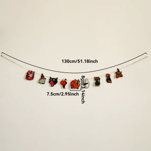 1pc Vintage Halloween Garland Banner Witch Black Cat Ghost & Pumpkin Carriage Shapes Hanging Decor for Home Party & Fireplace