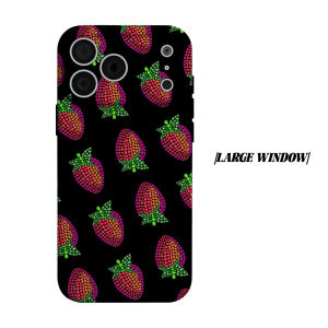 Beaded Rhinestone Strawberry Ditsy Phone Case for iPhone 18 17 16 15 14 13 12 11 Air Pro Max Plus Double-layer Cover
