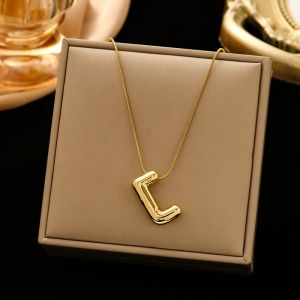 A-Z Alphabet Gold Plated Pendant Necklace Puffy Bubble Stainless Steel Initial Letter Necklace for Women