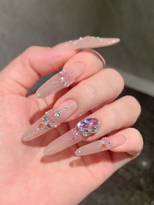 Handmade Honey Tea Jelly Nail Art Gentle Color Wedding Nails Detachable Pigeon Egg Shiny Flashing Pure Handmade Wearable Nails