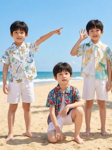 Summer Children Hong Kong Style Coconut Beach Shirt Boys