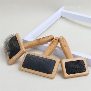 HEALMEYOU Professional Durable Stainless Pin Bamboo Material Effective Fur Cleaner Dog Massage Bath Brush Pet Cleaning Comb Cat Hair Grooming
