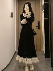 Elegant Tea Break Dress plus Size Base Layer Inner Wear Slimming Waist French Hepburn Style One Piece Dress for Women