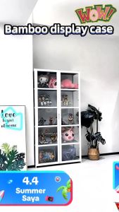Bamboo Acrylic Display Cabinet 1/2 Doors 4/5 Layers White Three Sided Transparency For Living Room Display