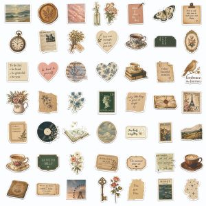 50 Pcs Vintage Artistic Stickers Waterproof Vinyl Decals for Notebook Water Cup Desk Skateboard Journal Gift