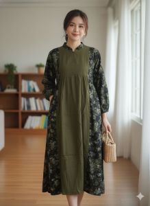 Talita dress midi rayon twill kombinasi motif bunga/MIDI dress kekinian Viral terlaris/MIDI dress model terbaru