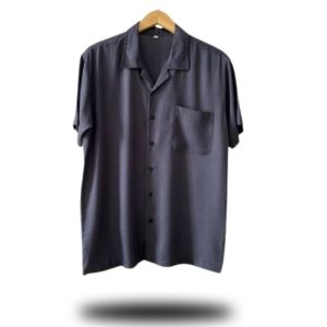 KEMEJA PRIA HAWAI POLOS LENGAN PENDEK RAYON TWILL PREMIUM V-NECK CASUAL TRENDY