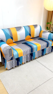 1/2/3/4 seats with skirt elastic sofa cover cool and smooth anti scratch sofa cover full coverage
