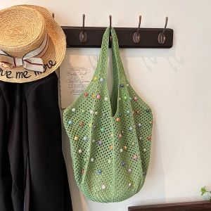 ลำลอง กระเป๋าช้อปปิ้งทอมุกสําหรับวันหยุดชายหาดความจุขนาดใหญ่กระเป๋าสะพายไหล่เดี่ยวสําหรับหญิงสาว