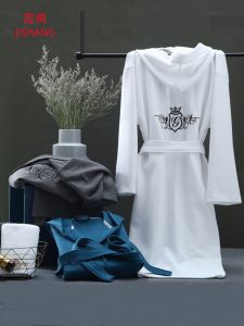 Hotel Quality Waffle Weave Robe With Embroidery Cotton Hooded Long Fit