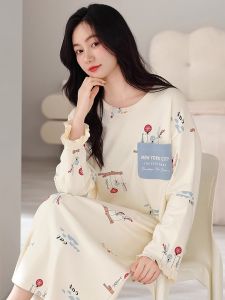 High-End Long Sleeve Pure Cotton Sleep Dress: A Comfortable & Breathable Autumn Home Wear