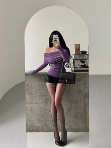 Áo Len Dệt Kim Ôm Vừa Vặn Gợi Cảm Một Bên Vai Dài Tay Cổ Chữ V Màu Trơn Mùa Đông Thường Ngày Cho Nữ