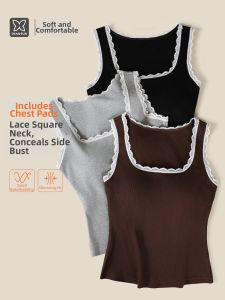 DIEANFEN | Lace Bra Top Vest with Padded Design Brown Thin