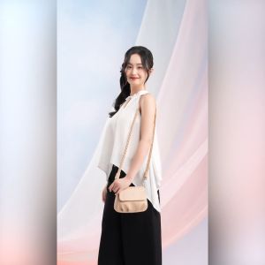 Túi Yuumy (Thời trang nữ xếp nhún phối nắp gập size 20 - Túi đeo chéo da Seasand YN260)
