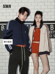 Semir | Snap-Collar Baseball-Style Vintage Stripe Jacket