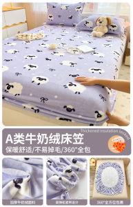 Thickened Milk Coral Fleece Bed Canopy Winter Childrens Bedding Set Fleece Protecting Mattress Cover Single Piece Cartoon Design