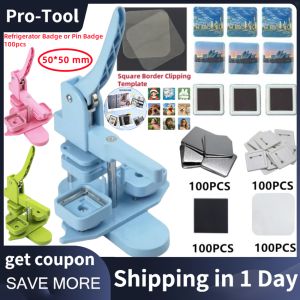 ⭐Fast Shipping+COD⭐ 50x50mm Square Refrigerator Badge Machine with 100set Magnets Supplies Punch Press Machine for Making Fridge Magnets/Badge Pins For Family Childrens Gifts Holiday Gift