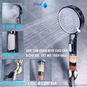 Bộ sen tắm cao cấp Rina TS03 phun mưa 5 chế độ nước đầu sen to 12cm Bộ bát vòi hoa sen tắm cao cấp