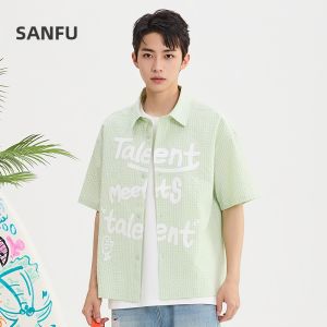 SANFU | Plaid Lettered Casual Loose Collar Shirt
