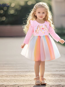 Adorable Little Maven Cotton Dress for Girls Cute Fairy Tale Style Long Sleeve Skirt Soft Treatment Cotton Fabric for Autumn