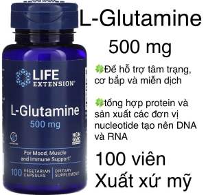 [MỸ] Viên L-Glutamine 500 mg Life Extension 100 viên hỗ trợ tâm trạng cơ bắp và miễn dịch