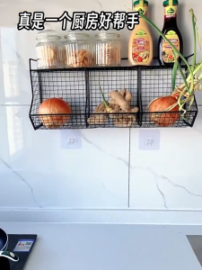 Wall Mounted Kitchen Storage Basket For Spice Vegetable Fruit Hanging Rack Spice Storage Holder Kitchen Condiment Organizer Bathroom Shelves