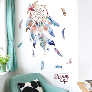 Decal dán tường Dreamcatcher lông vũ nghệ thuật Có keo sẵn 63*100 cmTrang trí phòng ngủ phòng khách