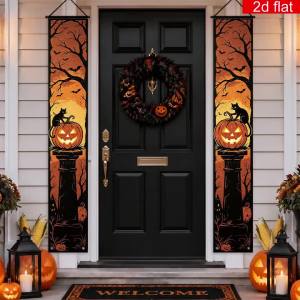 Biểu Ngữ Halloween Hình Mèo Đen Bí Ngô Bia Mộ Dơi Ma Quái Cây Rèm Treo Bằng Polyester Trang Trí Hiên Nhà Đồ Trang Trí Tiệc Kinh Dị