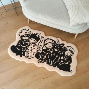 VIKAMA Jujutsu Kaisen Irregular Shape Rug Soft Fluffy Anti Slip Anime Character Floor Mat Bedroom Living Room Home Decor
