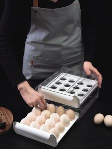 กล่องใส่ไข่ ที่ใส่ไข่ กล่องเก็บไข่ ถาดใส่ไข่ ลิ้นชักเก็บของ ที่เก็บไข่ Egg Storage ตู้เก็บของลิ้นชักแขวนในตู้เย็น 2ชั้น 32กริด จัดเก็บง่าย