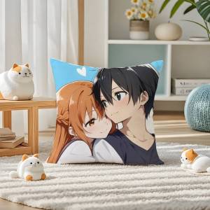 Bandai | Sword Art Online Aincrad Arc Anime Plush Pillow Cover Soft Short Plush Cushion Cover For Sofa Bedroom Home Decor Gift Decoration