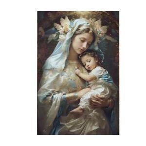 Bandai | Oil Painting by Number Kit Virgin Mary Baby Jesus Nestled Religious Christian Canvas Wall Art for Adults DIY Home Decor Gift