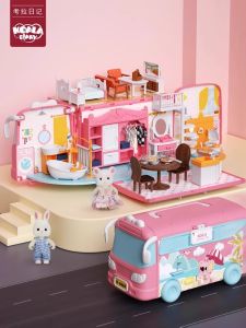 ของเล่นงานฝีมือสำหรับเด็ก รถบ้านเล่นการ์ตูนสำหรับเด็กผู้หญิง อุปกรณ์ตกแต่งบ้าน ของเล่นเสริมทักษะการคิดวิเคราะห์ ของขวัญวันเกิด บ้านเล็กสำหรับเด็กวัย 3-6 ปี