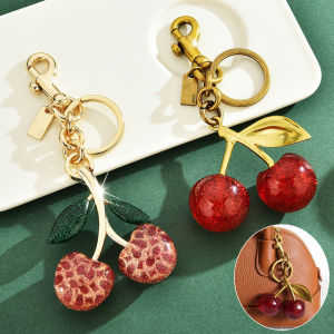 Cherry Crystal Glitter Keychain Creative Exquisite Car Key Phone Ring bag charm Pendant gift