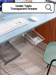 Ready Stock Under Table Hidden Transparent White Drawer Tray Box Rack Storage Organizer Stationery Pencil Pen Makeup Cosmetic Cable Study Desk Desktop Computer Office Home Living Household Furniture Bedroom Student Save Space Adjustable Muji Style Cheap