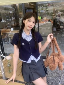 Áo Sơ Mi Sọc Cổ Polo Phong Cách Đại Học Mỹ Cỡ Lớn Mùa Hè Mới Về Dáng Rộng Thoải Mái Chất Liệu Khác Tay Ngắn Một Hàng Nút Nhiều