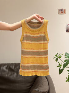 Korean Style Knitted Stripe Crop Top Womens Summer New Design Beautiful Vest Splicing Striped Tube Top Slim Fit Commute Style