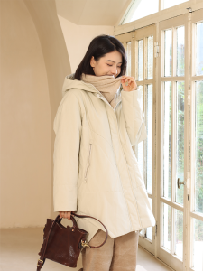 WUSEWUWEI | Colorless Light-Colored Winter Twill Cotton Casual Warm Fleece Lined Coat for Women