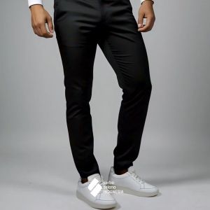 Celana Bahan Formal Pria Slim Fit - (Deep Black Hitam)