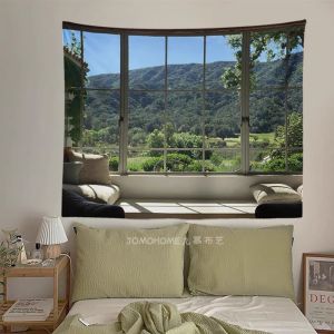 Healing Window แขวนผนังผ้าห้องนอนตกแต่งพื้นหลังตกแต่งห้องสไตล์ Pastoral สี่เหลี่ยมผืนผ้าสําเร็จรูปผลิตภัณฑ์