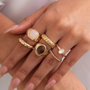6pcs/Set French Minimalist Design Metal Vintage Ring set for Women Boho Irregular Zircon ring Party Jewelry Accessories