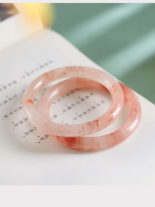 Wang Ji Jewelry Pure Natural Peach Fermentation Pink Goldline Jade round Bar Bracelet Womens Jade Cherry Blossom Pink Bracelet