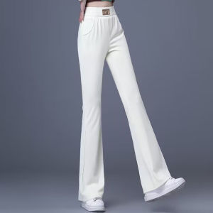 Slimming High Waist Wide Leg Pants Womens Elastic Ice Silk Casual Trousers Straight Cut Fashionable Long Pants