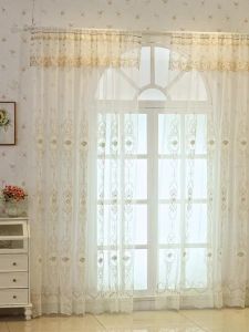1pc White Rose Embroidered Sheer Curtains Lace Valance Integrated European Luxury Light Filtering for Living Room Bedroom