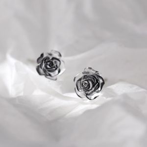 Dark Rose Flower 925 Silver Needle Earrings Elegant Small Design High-End Feelings Personality Hoops New Fashion Jewelry