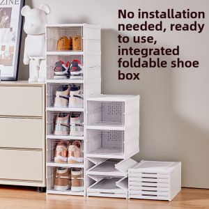 GUANGMANZHI | Foldable Flip Cover Integrated Transparent Plastic Shoe Organizer
