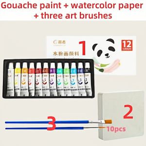 Gouache Paint Set Gouache 12 Colors +10 Sheets of Watercolor Paper +2 Brushes 5 ML /0.17 Oz Rich in Color and Fast Coloring