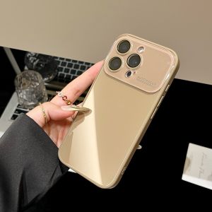 Glossy Tempered Glass Backplane Macaron Color Phone Case For iPhone 16 15 14 13 12 11 Pro Max Large Window Camera Protect Cover
