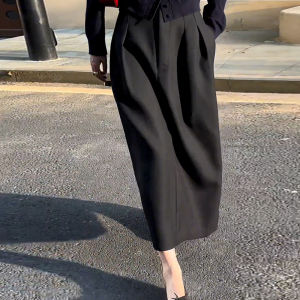Black Bloom Half Skirt Womens Spring 2025 High Waist Slimming Loose Lantern Style Midi Skirt Fashionable And Elegant